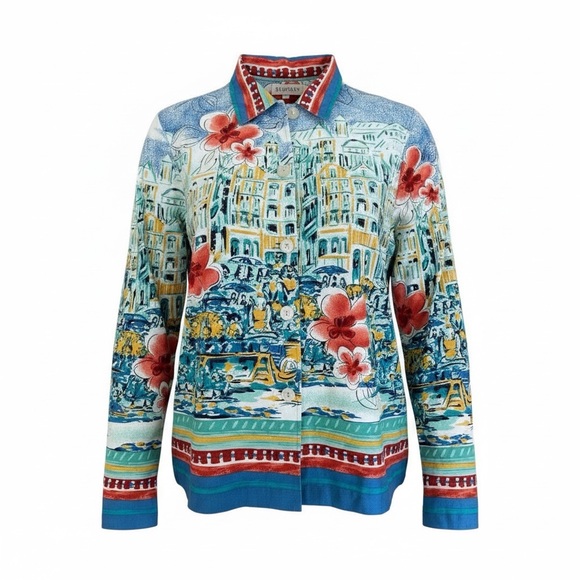 Coldwater Creek Tops - Italian Summer Amalfi Coast Print Artsy Overshirt Jacket Top M Coldwater Creek